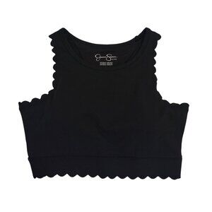 Jessica Simpson Active Black Scalloped Edge Cropped Tank Top With Tag Size L.